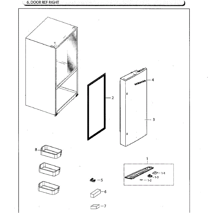 Fridge Door Rt Diagram and Parts List for RF261BEAESG AA-02 Samsung Refrigerator