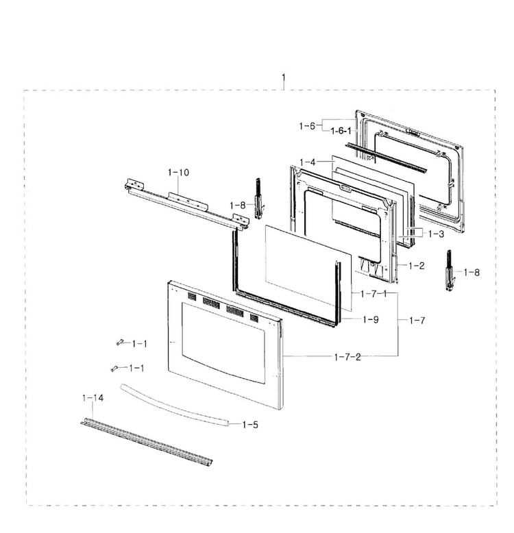 Door Assy Diagram and Parts List for NX58H5650WS AA-0000 Samsung Range