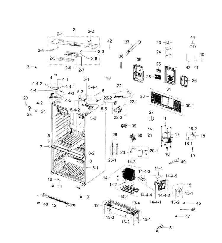 Cabinet Diagram and Parts List for RFG293HARS XAA-0002 Samsung Refrigerator