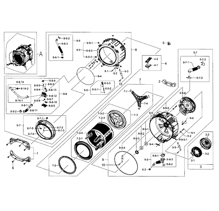 Tub & Drum Diagram and Parts List for WF457ARGSWR AA-0000 Samsung Washer