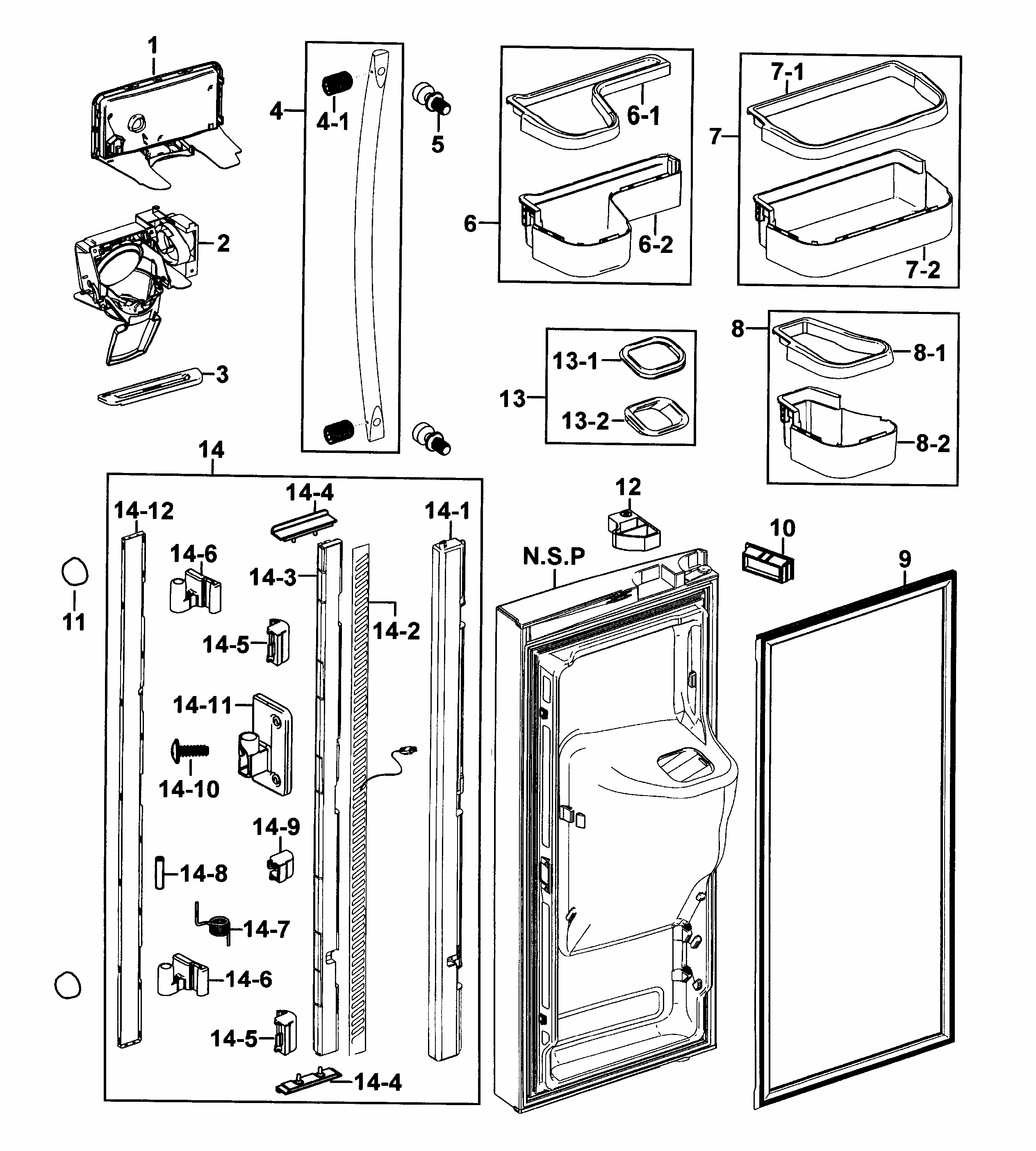 Refrigerator Door-l Diagram and Parts List for RF267AZRS XAA-0000 Samsung Refrigerator