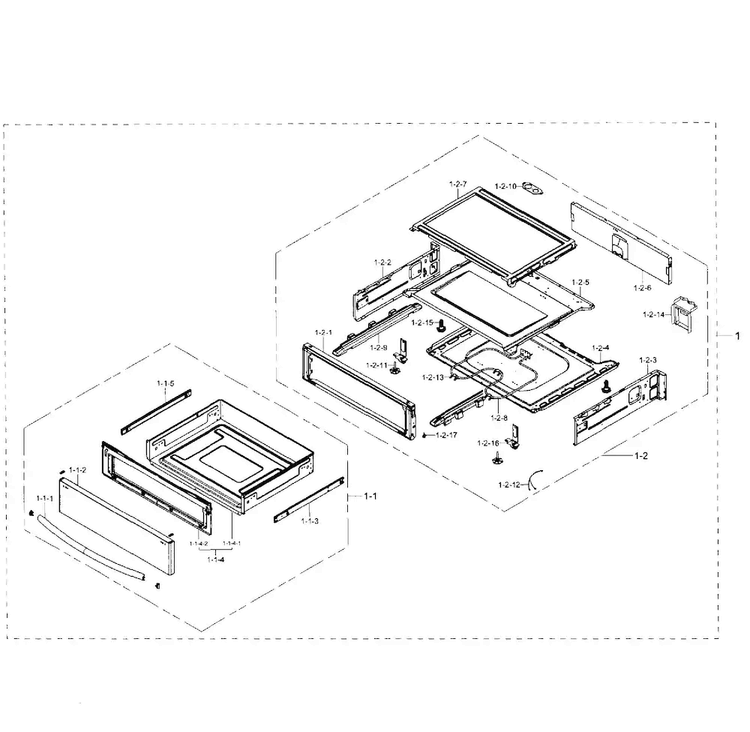 Drawer Section Diagram and Parts List for NE59J7750WS AA-0001 Samsung Range