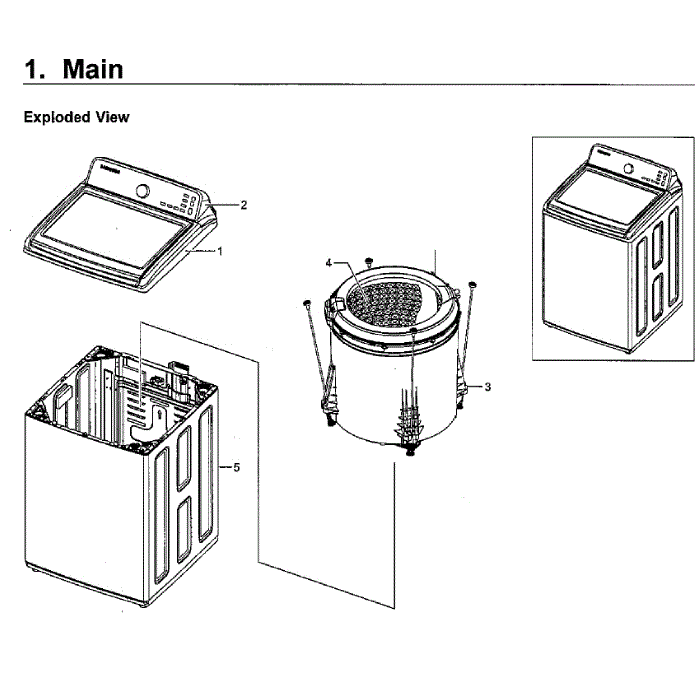 Main Assembly Diagram and Parts List for WA45M7050AW A4-00 Samsung Washer