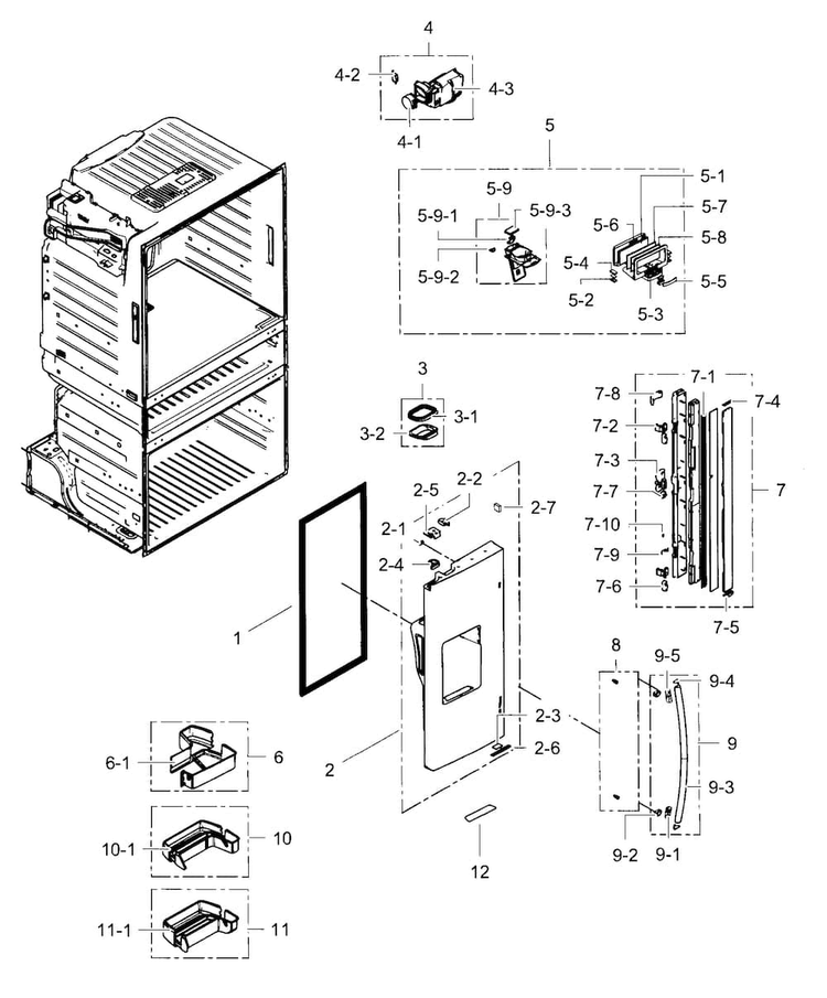Refrigerator Door L Diagram and Parts List for RF4287HARS XAA-0002 Samsung Refrigerator