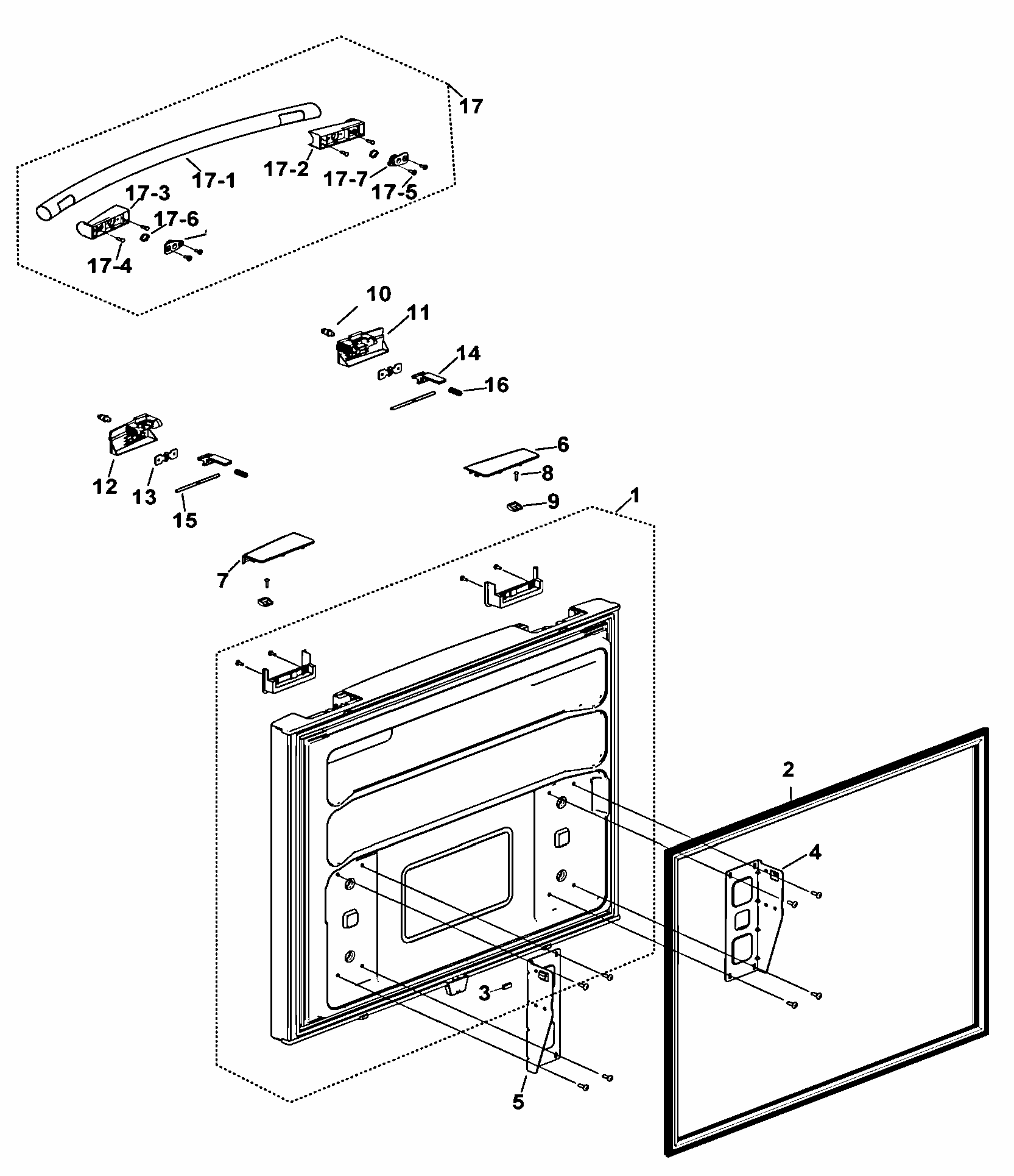 Freezer Door Diagram and Parts List for RF197ACBP XAA-0000 Samsung Refrigerator