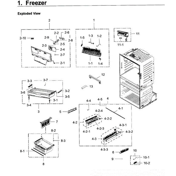 Freezer Diagram and Parts List for RF28JBEDBSG AA-06 Samsung Refrigerator