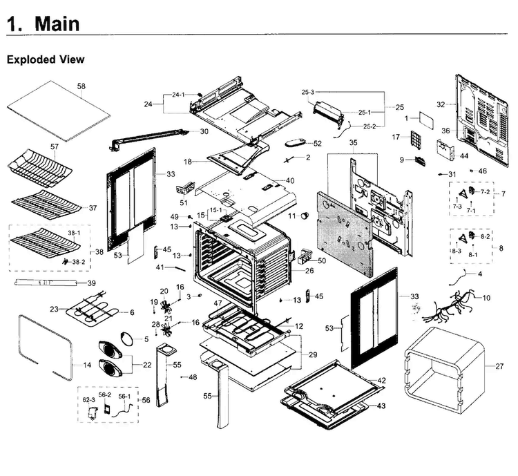 Main Asy Diagram and Parts List for NE58K9560WS AA-0000 Samsung Range