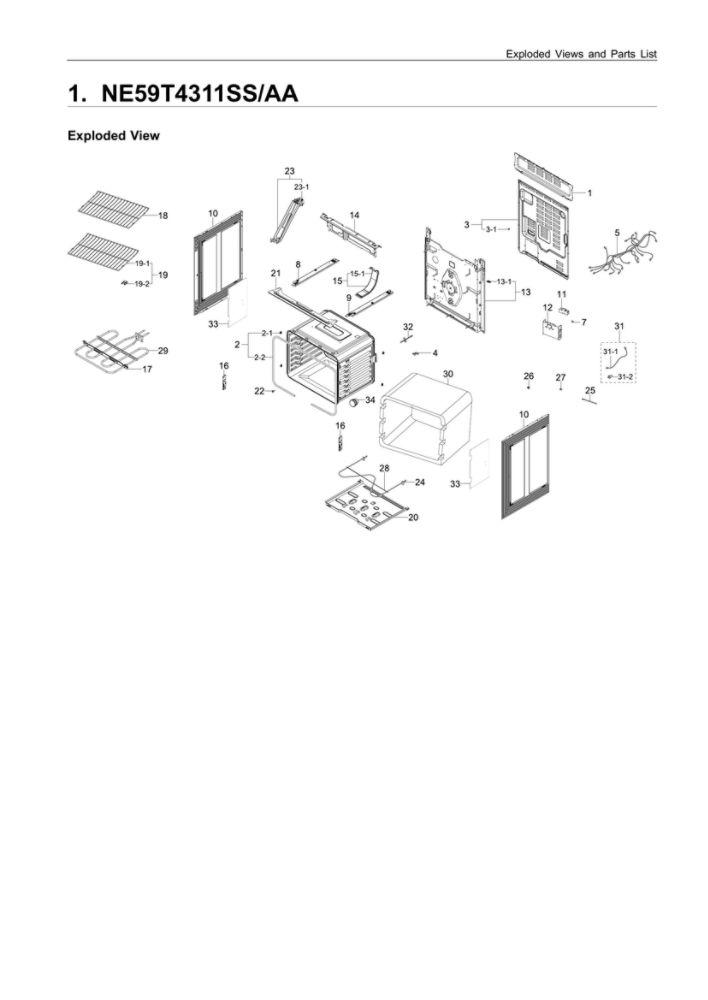 Main Assembly Diagram and Parts List for NE59T4311SS AA-00 Samsung Range