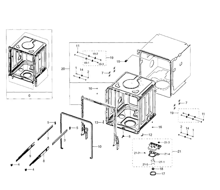 Tub Diagram and Parts List for DW80H9950US AA-0001 Samsung Dishwasher