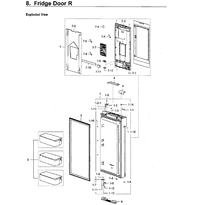 Fridge Door L Diagram and Parts List for RF28K9580SR AA-02 Samsung Refrigerator