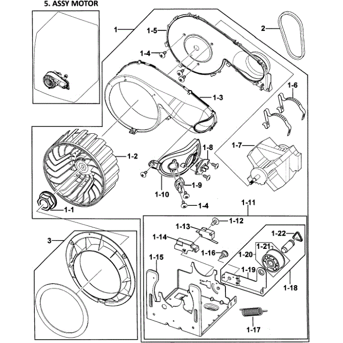 Motor Assembly Diagram and Parts List for DV328AEW XAA-00 Samsung Dryer