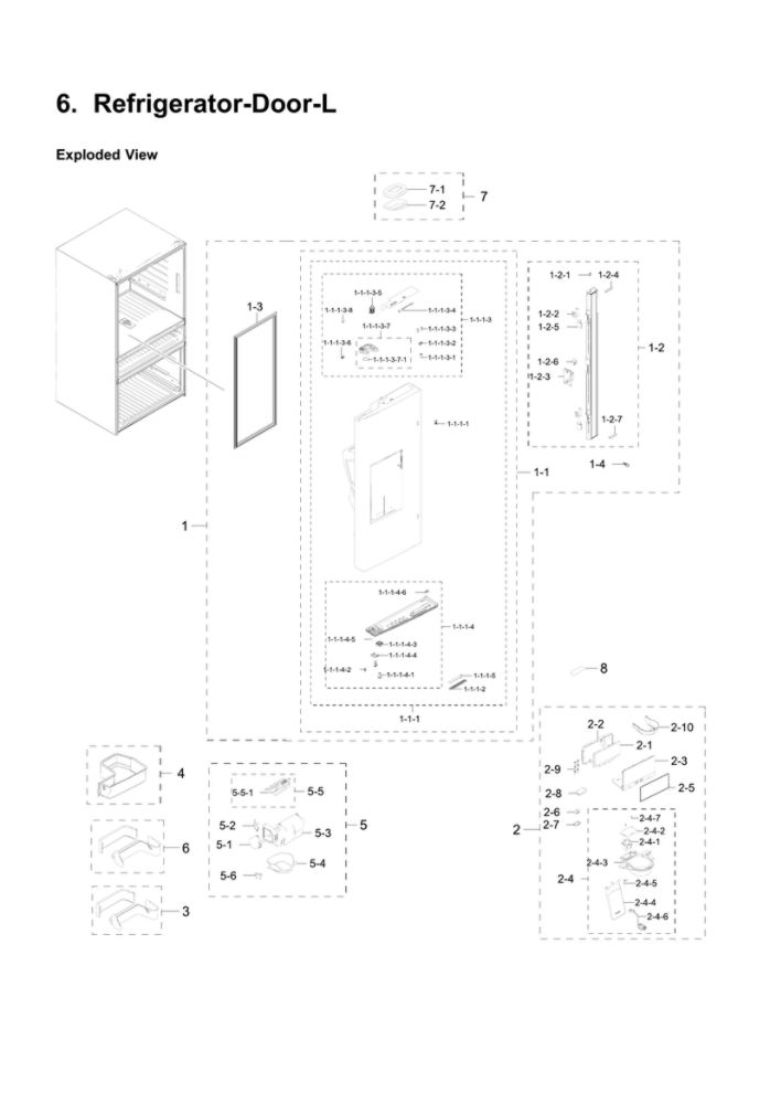 Left Refrigerator Door Parts Diagram and Parts List for RF28HMEDBSR AA-19 Samsung Refrigerator