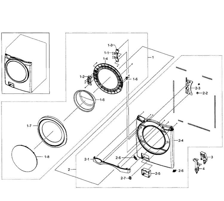 Front Section Diagram and Parts List for WF520ABP XAA-0006 Samsung Washer