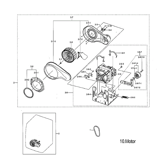 Motor Duct Diagram and Parts List for DVE55M9600V A3-00 Samsung Dryer