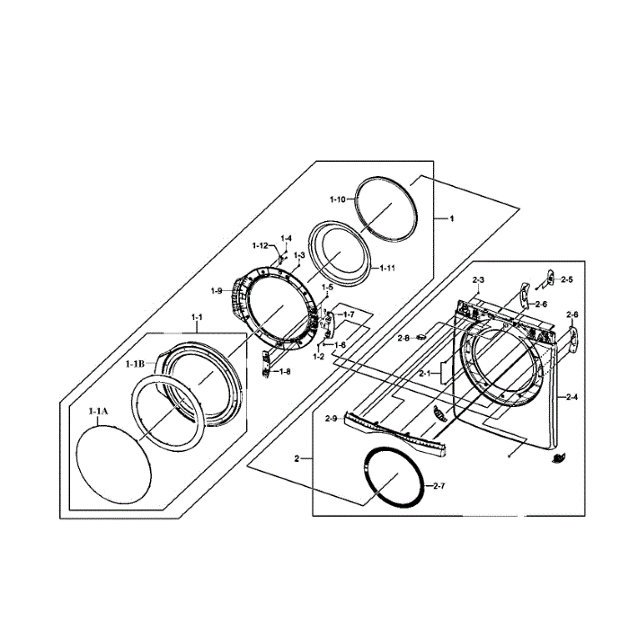 Front / Door Assembly Diagram and Parts List for DV407AEW XAA-02 Samsung Dryer