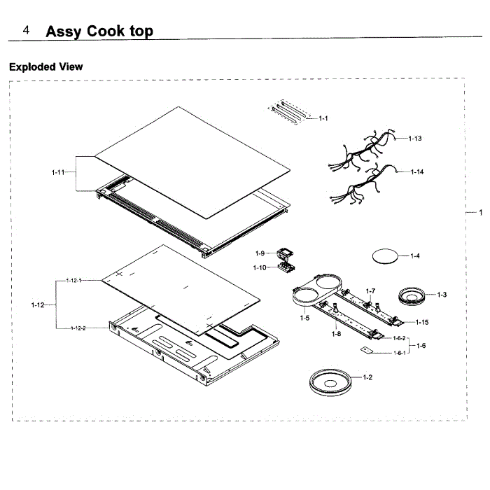 Cooktop Diagram and Parts List for NE58K9850WG AA-00 Samsung Range