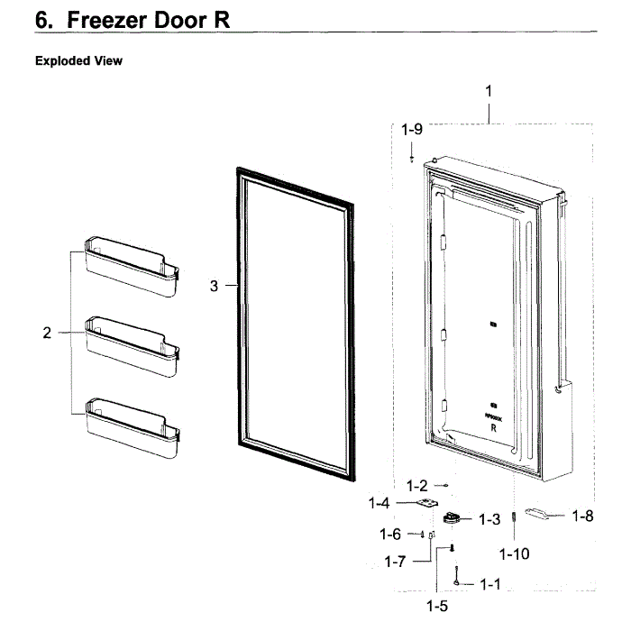 Freezer Door R Diagram and Parts List for RF22K9581SG AA-02 Samsung Refrigerator