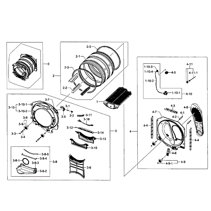 Drum Assembly Diagram and Parts List for DV455EVGSGR AA-01 Samsung Dryer