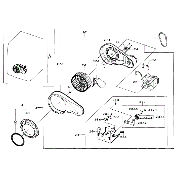 Motor Assembly Diagram and Parts List for DV457GVGSWR AA-00 Samsung Dryer