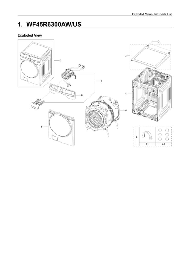 Main Unit Parts Diagram and Parts List for WF45R6300AW US-00 Samsung Washer