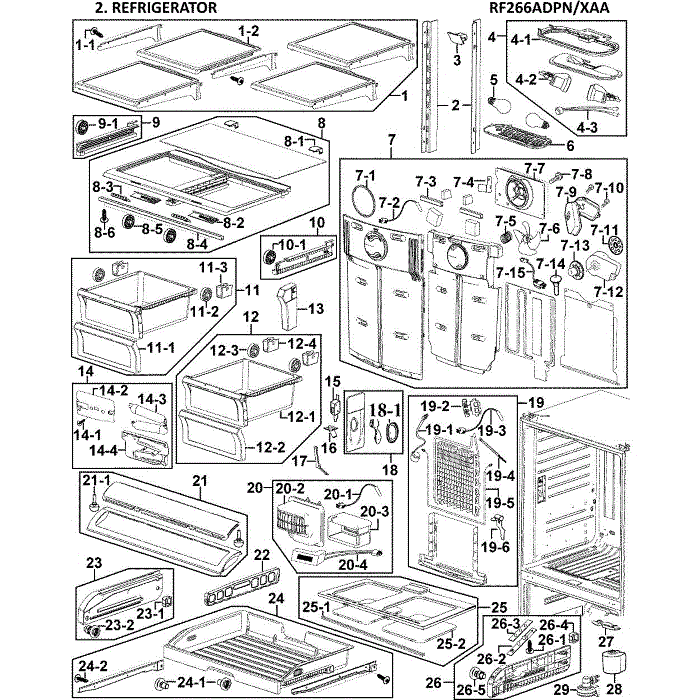 Refrigerator Diagram and Parts List for RF266ADPN XAA-00 Samsung Refrigerator