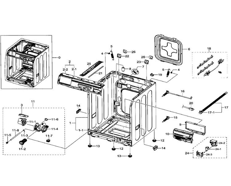 Frame & Cover Parts Diagram and Parts List for WF330ANW XAA-0003 Samsung Washer