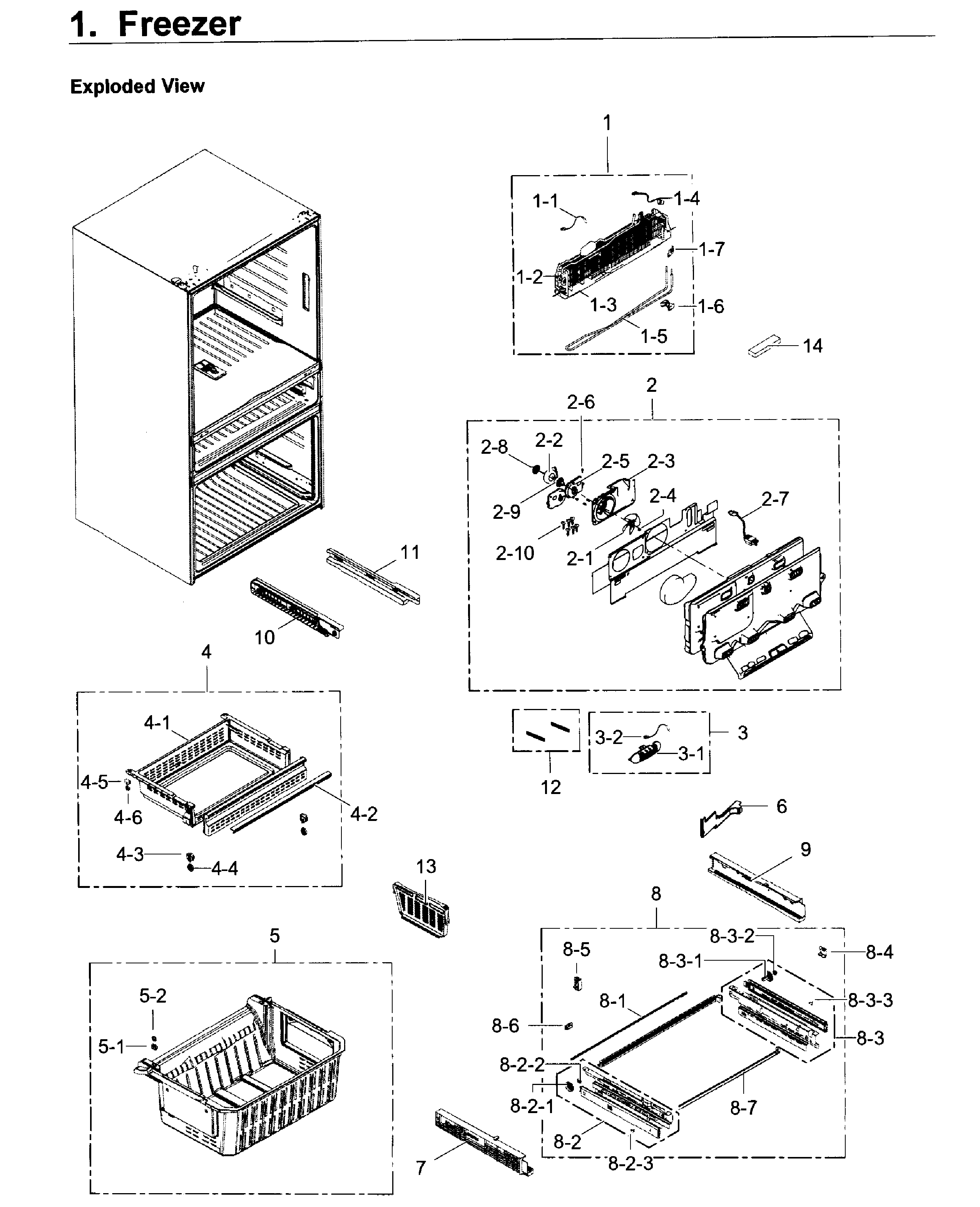 Freezer Diagram and Parts List for RF30KMEDBSG AA-0000 Samsung Refrigerator