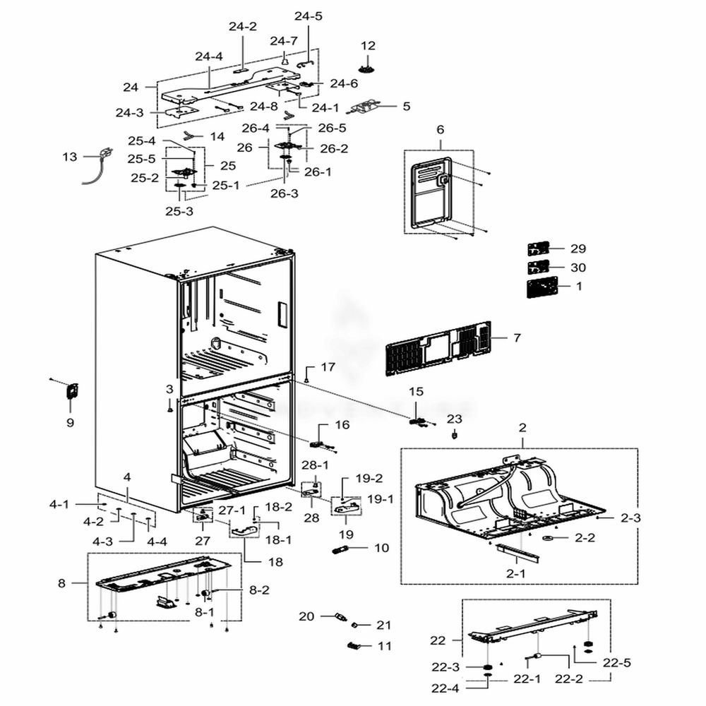 Cabinet Diagram and Parts List for RF28K9380SG (AA)(0003) Samsung Refrigerator