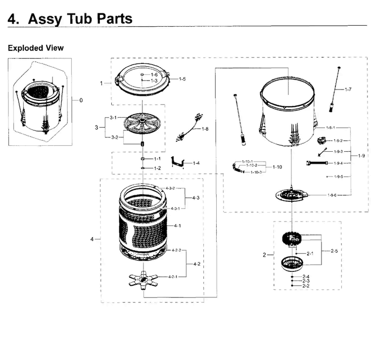 Tub Parts Diagram and Parts List for WA50K8600AV A2-0011 Samsung Washer