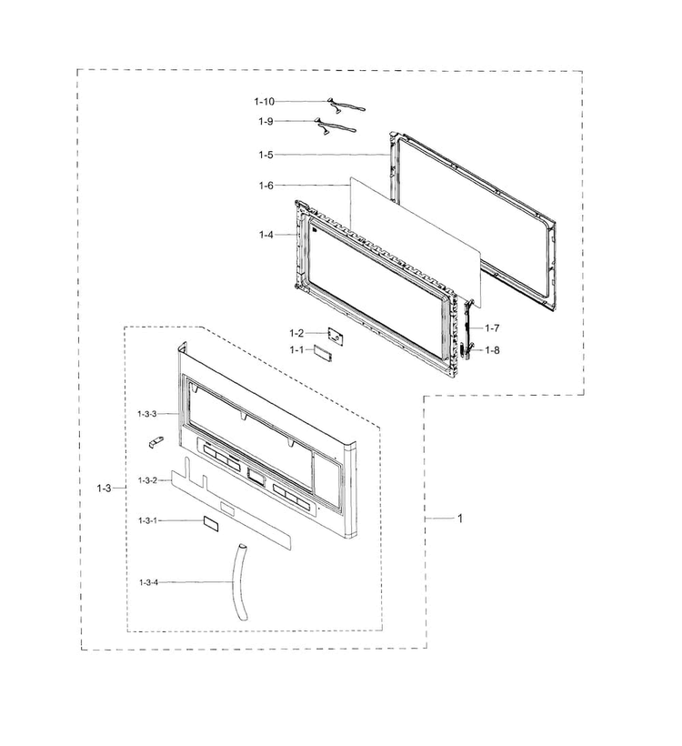 Door Diagram and Parts List for ME21H706MQW AA-0000 Samsung Microwave