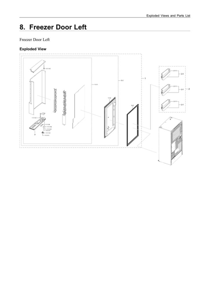 Left Freezer Door Parts Diagram and Parts List for RF28N9780SG AA-07 Samsung Refrigerator