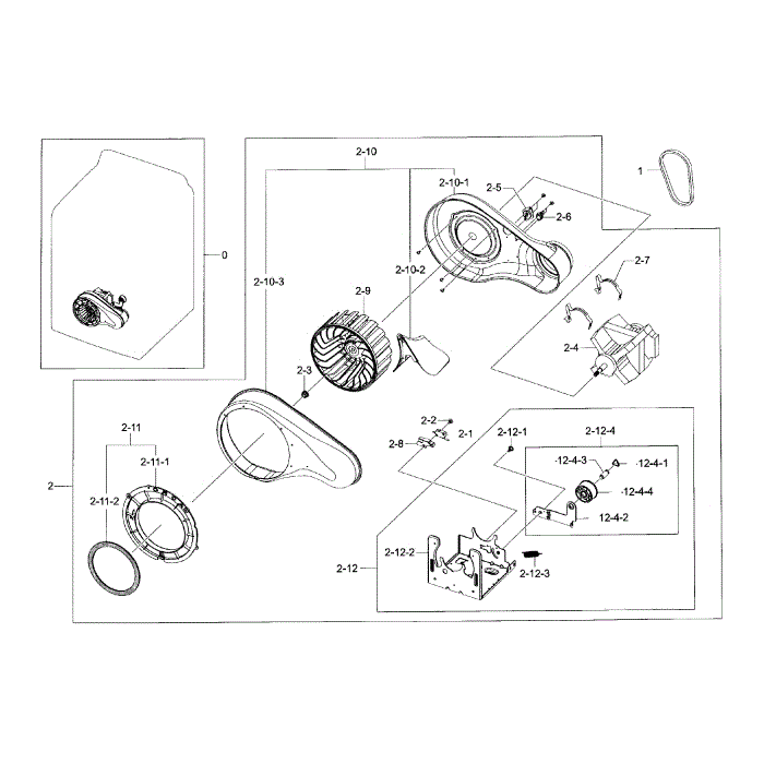 Motor Duct Diagram and Parts List for DV48H7400EP A2-00 Samsung Dryer
