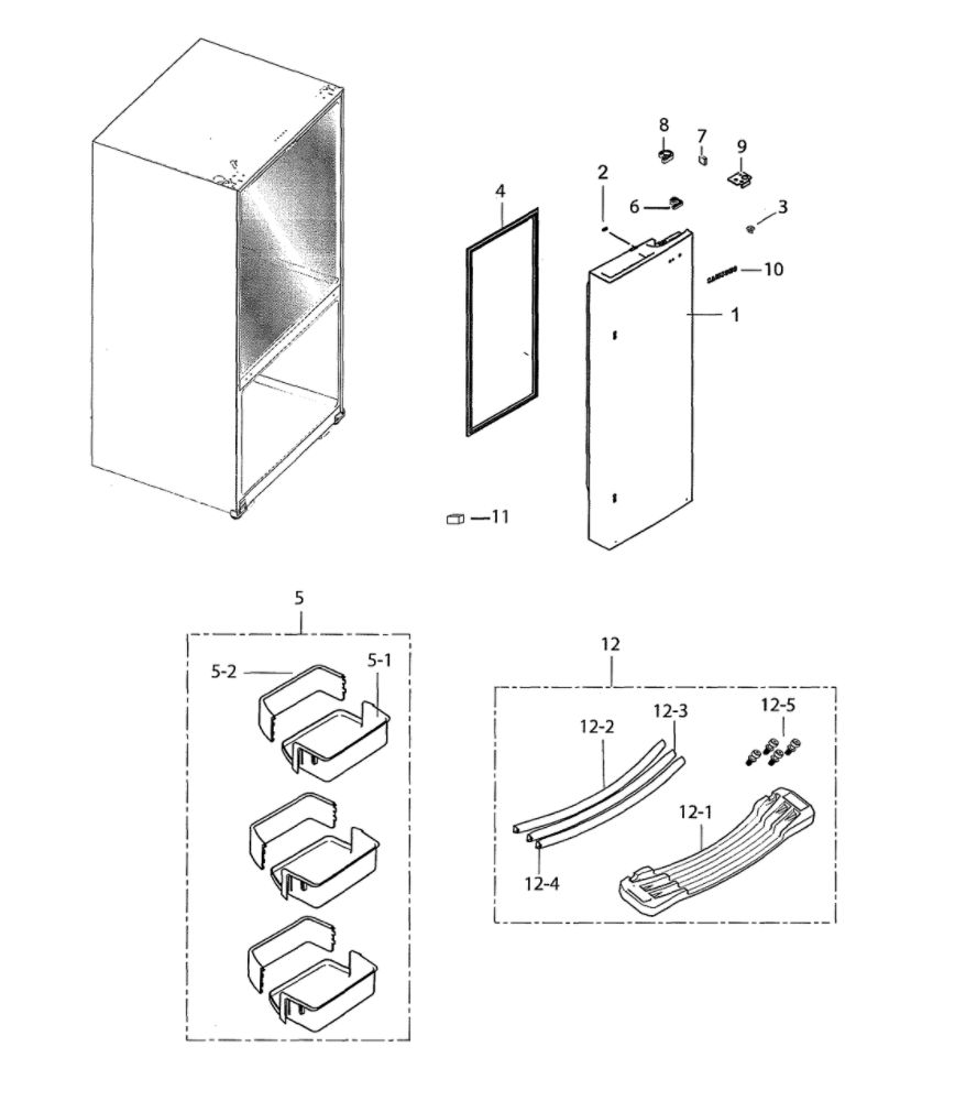 Right Refrigerator Door Diagram and Parts List for RF263BEAESR AA-07 Samsung Refrigerator