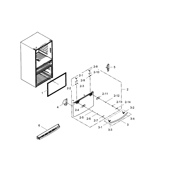 Freezer Door Diagram and Parts List for RF24FSEDBSR AA-06 Samsung Refrigerator