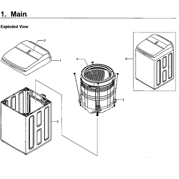 Main Assembly Diagram and Parts List for WA54M8750AV A4-00 Samsung Washer