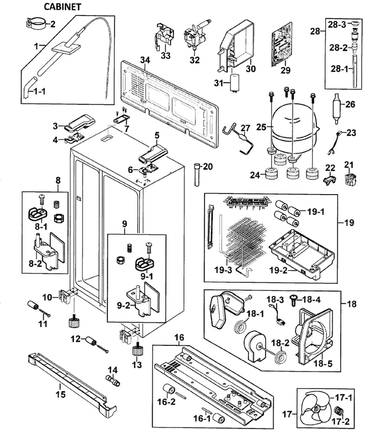 Cabinet Diagram and Parts List for RS275ACWP XAA-0000 Samsung Refrigerator