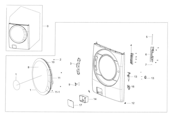 Frame Front & Door Diagram and Parts List for WF56H9110CW A2-0001 Samsung Washer