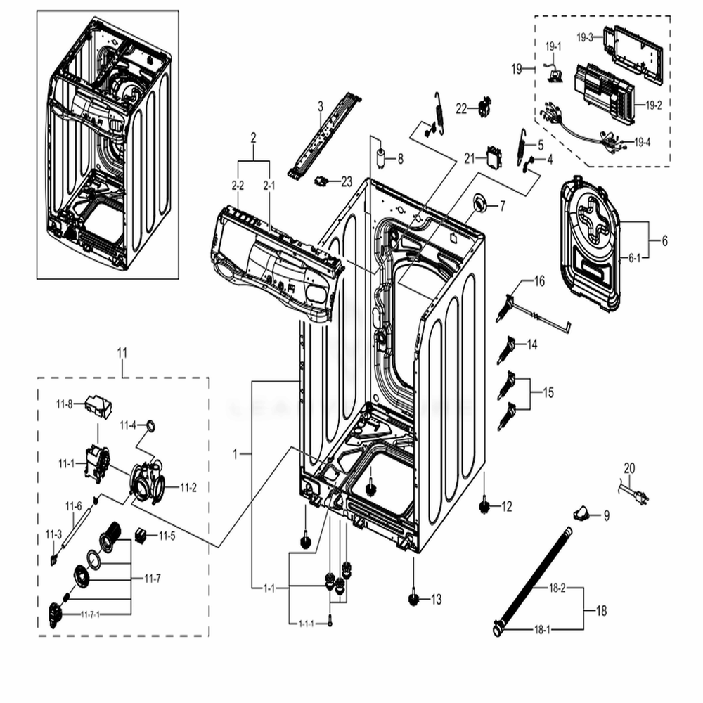 Assembly Frame And Cover Parts Diagram and Parts List for WF45N5300AV (US)(0000) Samsung Washer
