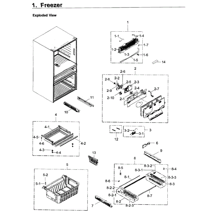 Freezer Diagram and Parts List for RF30KMEDBSR AA-02 Samsung Refrigerator