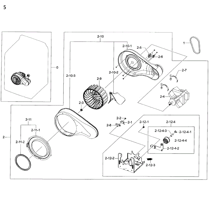 Motor Duct Diagram and Parts List for DV50K8600GV A3-00 Samsung Dryer