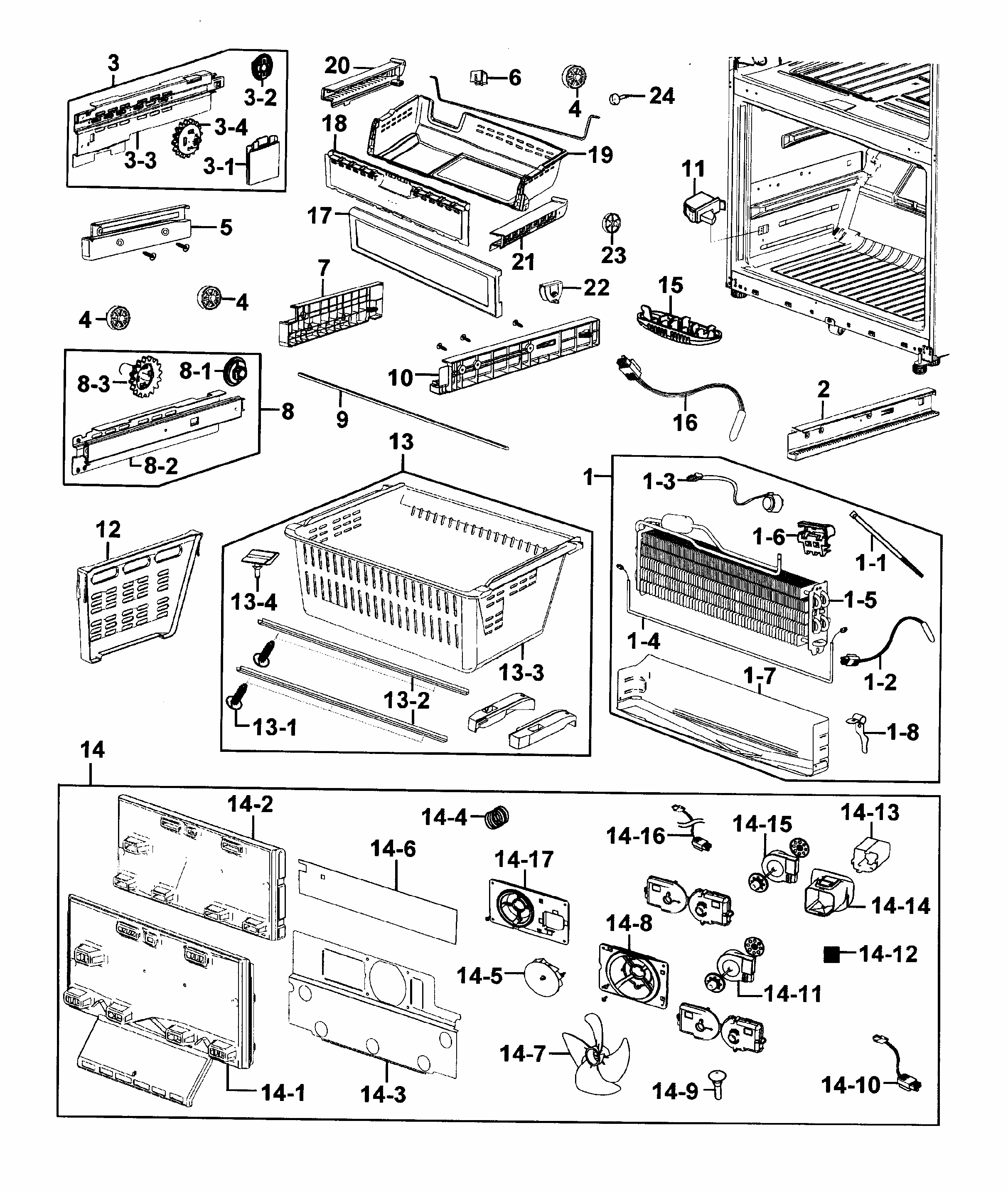 Freezer Diagram and Parts List for RF267HERS XAA-0001 Samsung Refrigerator
