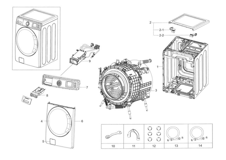 Main Asy Diagram and Parts List for WF56H9110CW A2-0001 Samsung Washer