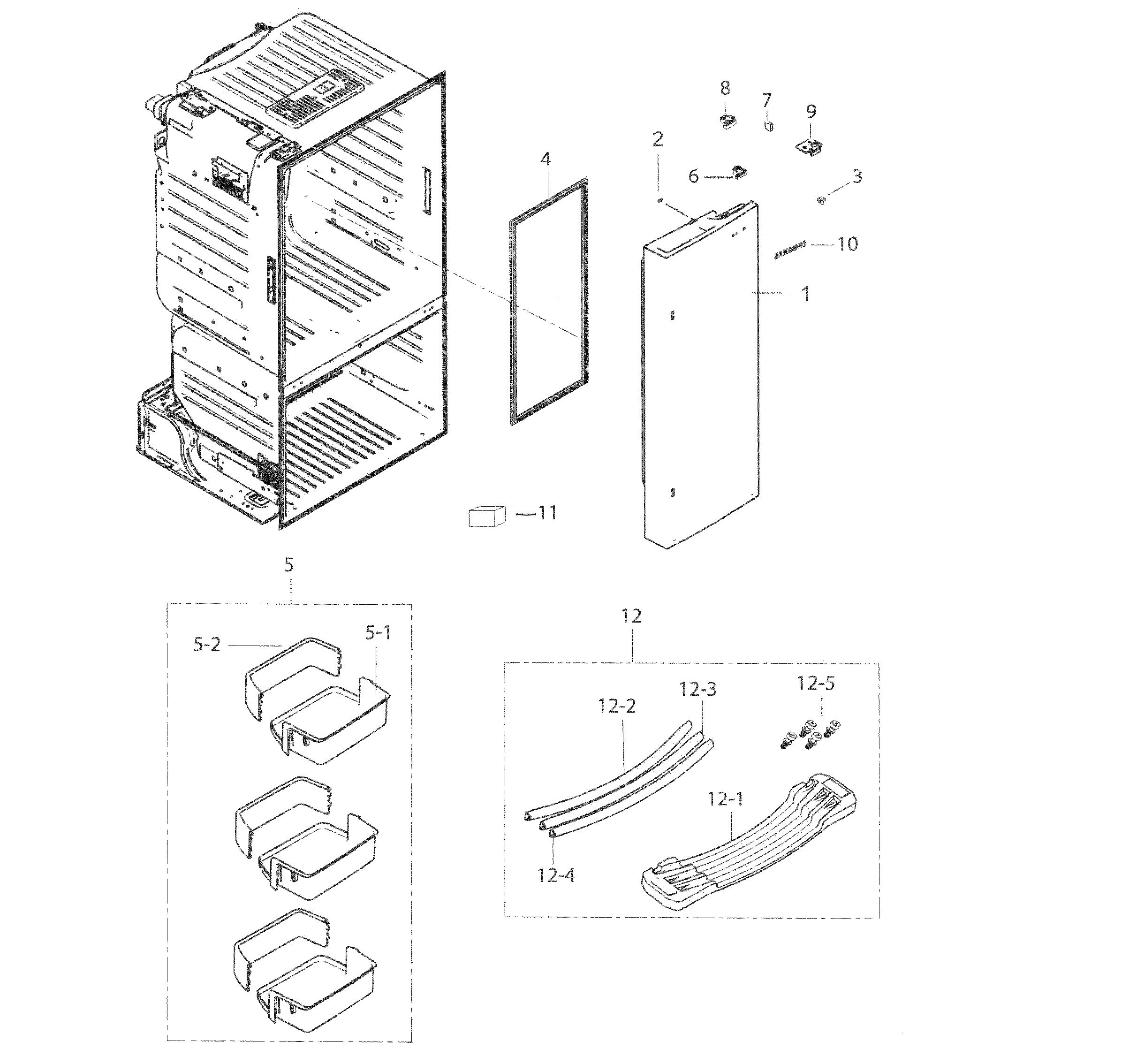 Fridge Door R Diagram and Parts List for RF263TEAESR AA-0004 Samsung Refrigerator