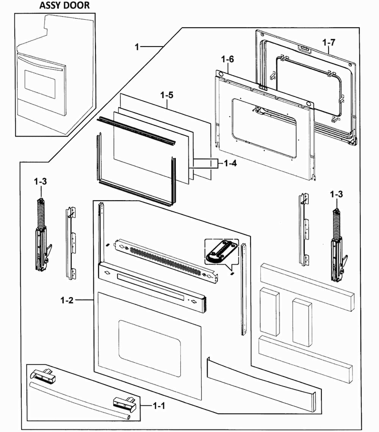 Door Assy Diagram and Parts List for FTQ352IWUW XAA-0003 Samsung Range