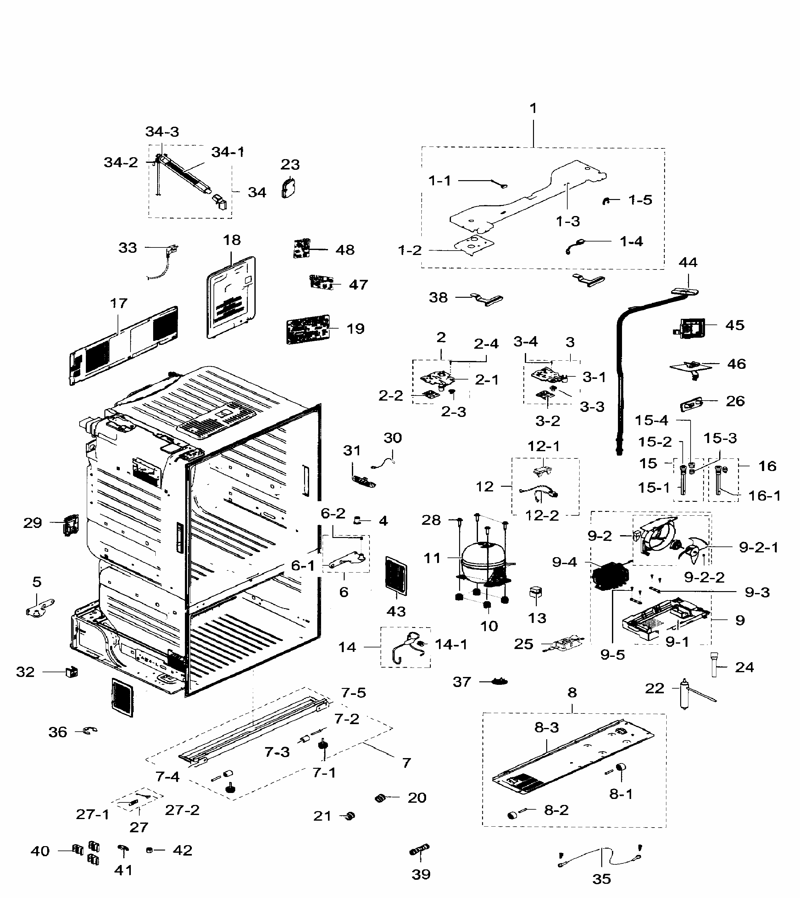 Cabinet Diagram and Parts List for RF28HFEDTSR AA-0007 Samsung Refrigerator