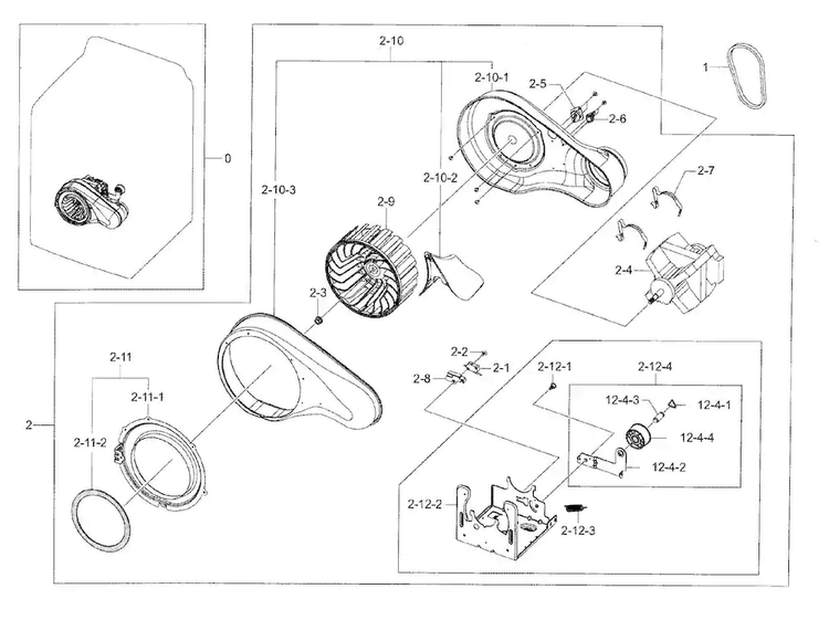Motor Duct Diagram and Parts List for DV56H9100GW A2-0000 Samsung Dryer