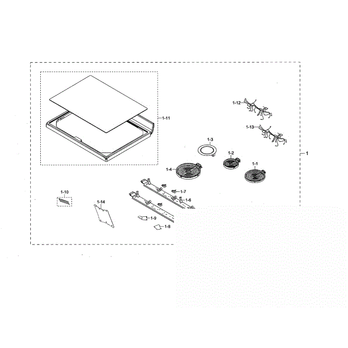 Cooktop Diagram and Parts List for NE59N6630SS AA-00 Samsung Range