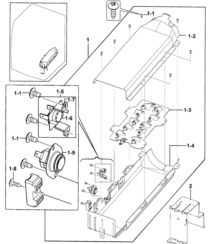 Heater Diagram and Parts List for DV219AEW XAA-0000 Samsung Dryer