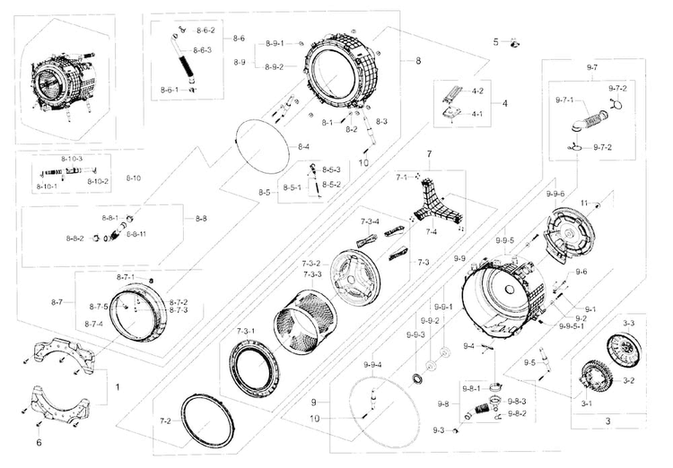 Tub & Drum Diagram and Parts List for WF56H9100AW A2-0000 Samsung Washer