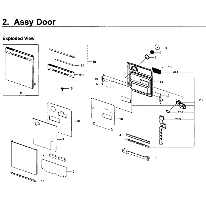 Door Diagram and Parts List for DW80K5050UB AA-00 Samsung Dishwasher